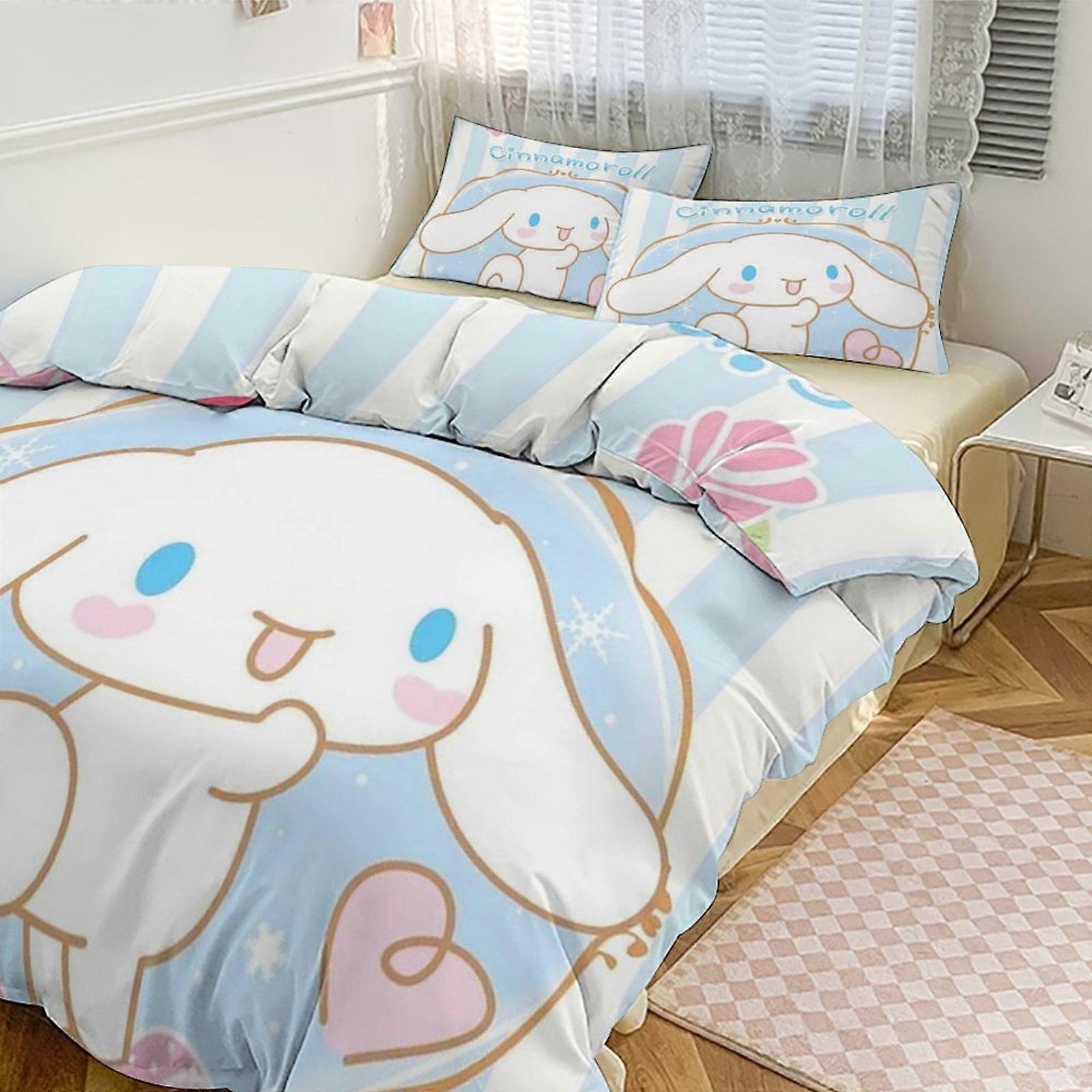 h595 Cinnamoroll Sängkläder för barn Män Kvinnor Full Storlek Täcke Set 3st Sängkläder Set 1 Täcke Och 2 Örngott nb595