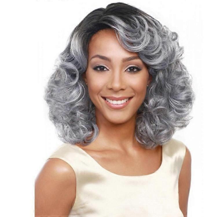 Lady Diagonal Bangs Gradient Short Curly Wig