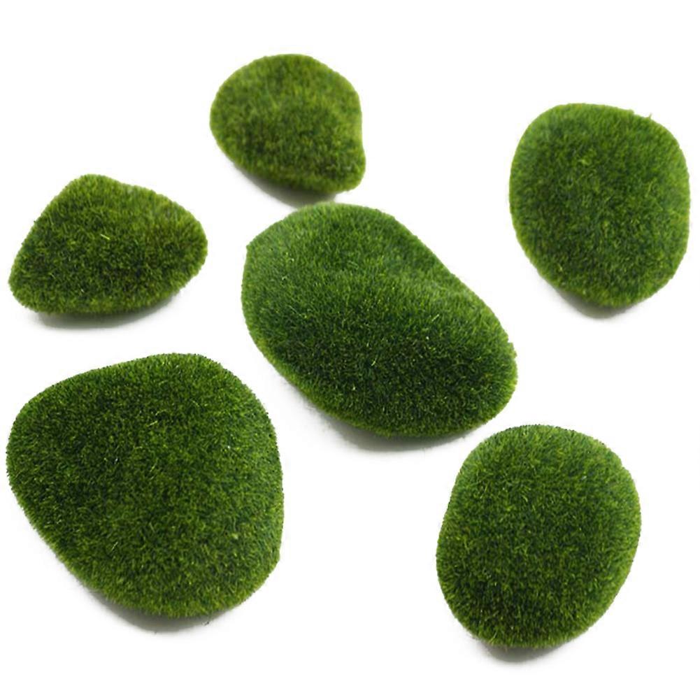 6pcs Handmade Moss Rocks Decorative Simulation Green Moss Covered Stones New