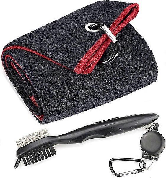 Microfiber Waffle Pattern Tri-fold Golf Towel | Brush Tool Kit With Club Groove
