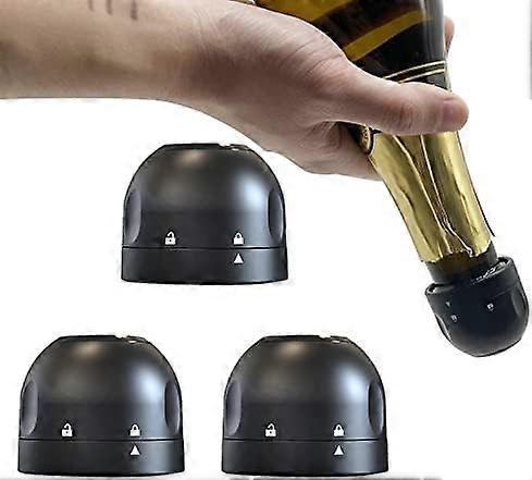 Champagne Stopper 3Pack Black, Leakproof Champagne Stoppers, Professional Champagne Saver Bottle Stoppe