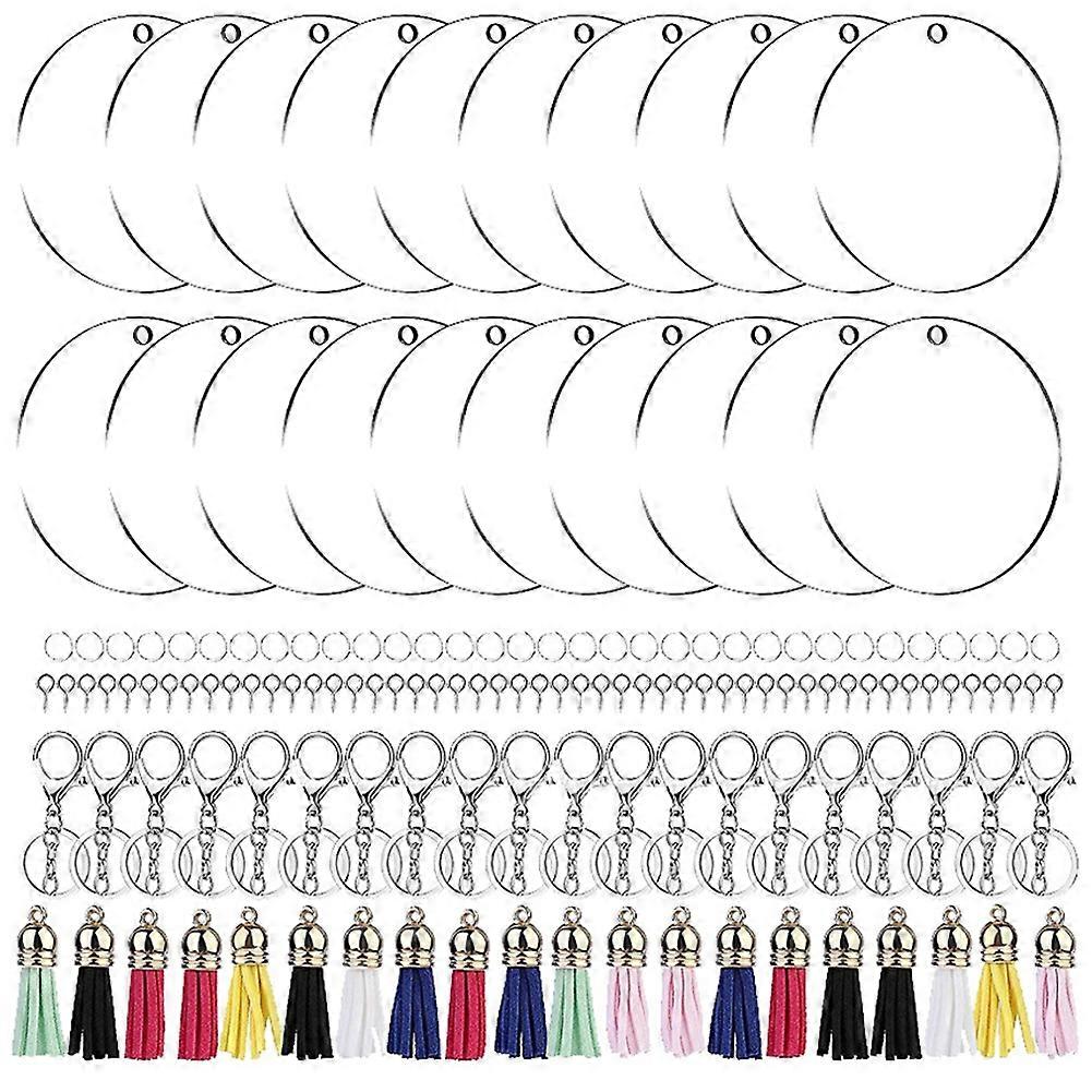 260Pcs Acrylic Keychain Blanks Kit with Key Rings Jump Rings Round Clear Discs Circles Colorful Pen