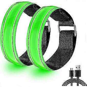 LED-armbånd - 2 pakke genopladeligt løbelys, reflekterende armbånd med høj synlighed til løb, cykling