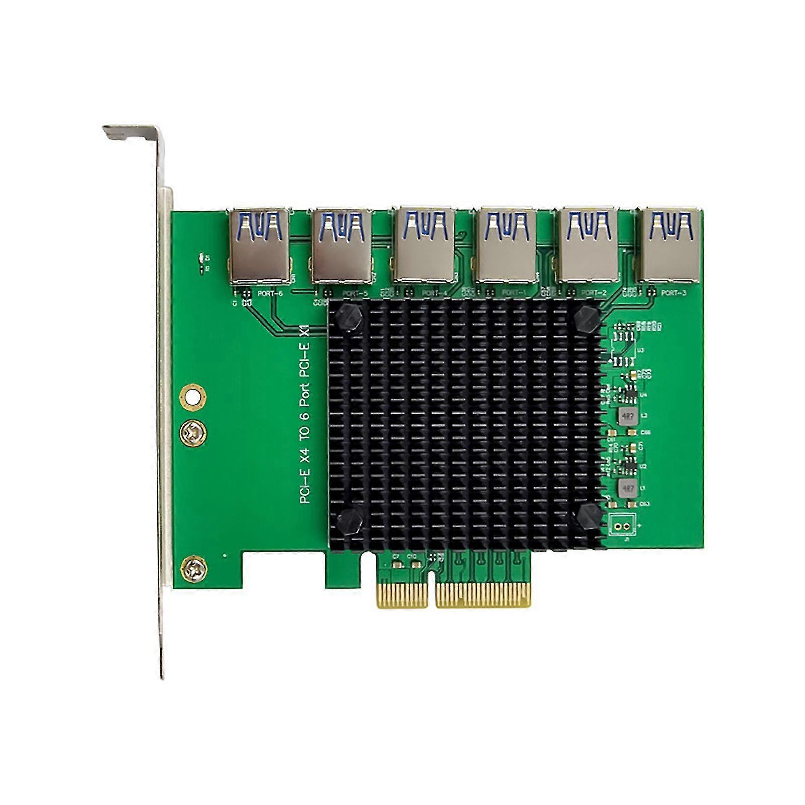6-portars Usb3.0 PCI-e X4 till X1 adapterkort Sata Pcie Riser för Desktop PC Mining