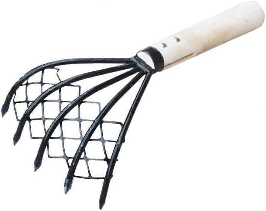 Clam Rake with Net 5 Prongs Wooden Handle Rake Shell Dig Tool