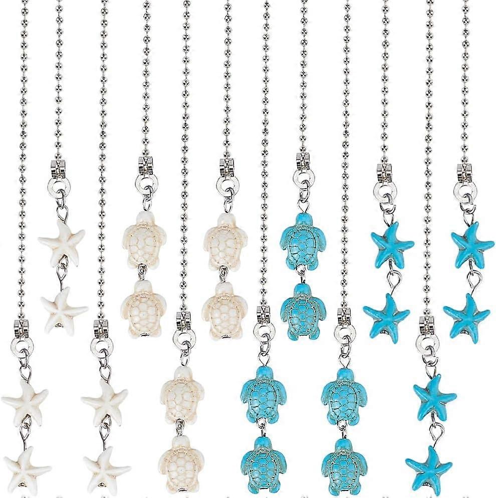 12Pcs 4 Style Sea Turtle Ceiling Fan Pull Chain Extender Ocean Starfish Natural Turquoise Charm Pendant Decorative 12.6" Extension Connector Replaceme