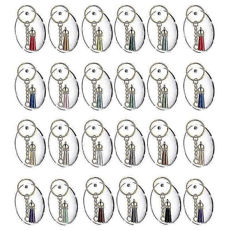 96pcs Round Acrylic Blank Split Key Rings Leather Tassel For Diy Crafts Projects