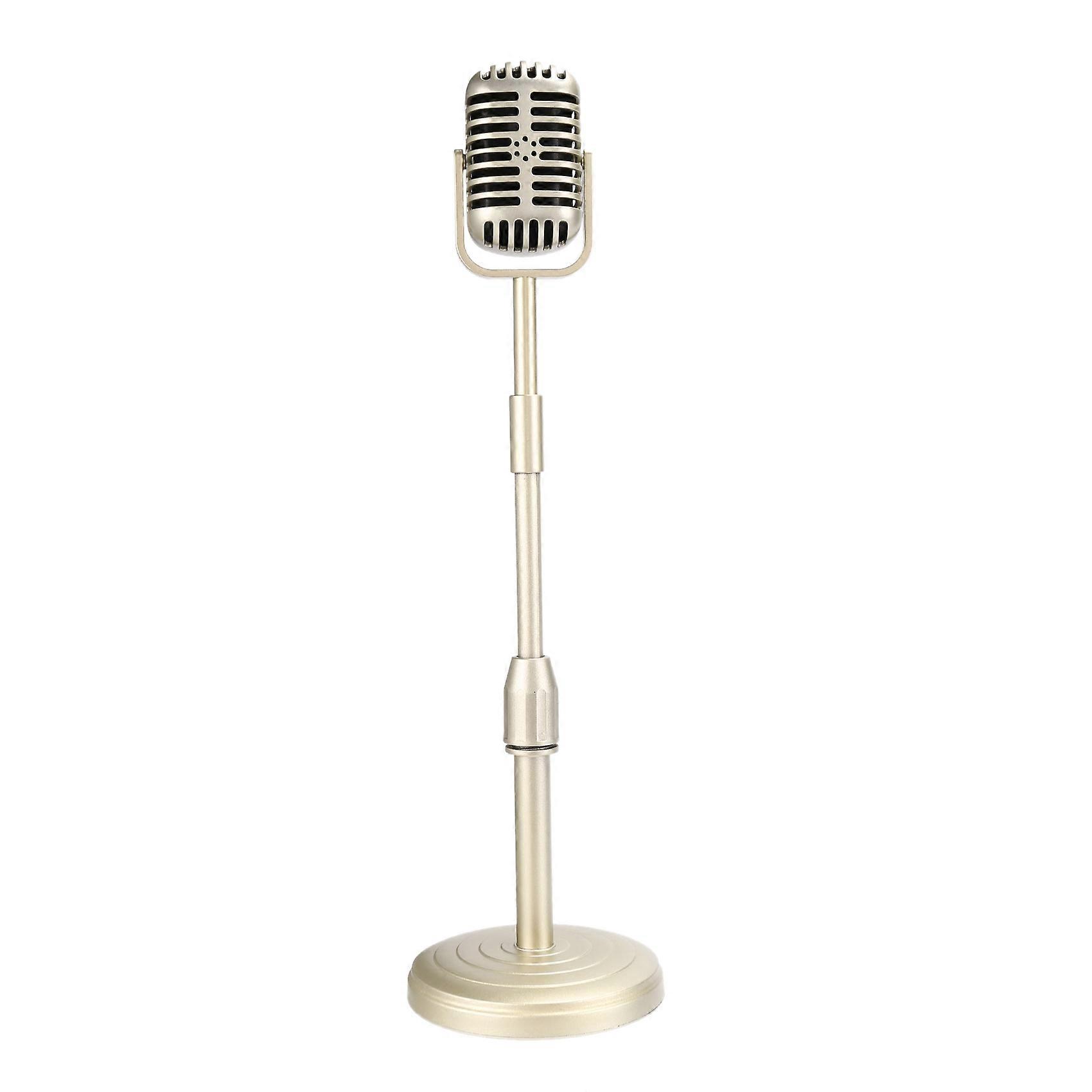Vintage Desktop Microphone Prop Model with Adjustable Height, Classic Retro Style Microphone Stand Fake Mic Prop,gold