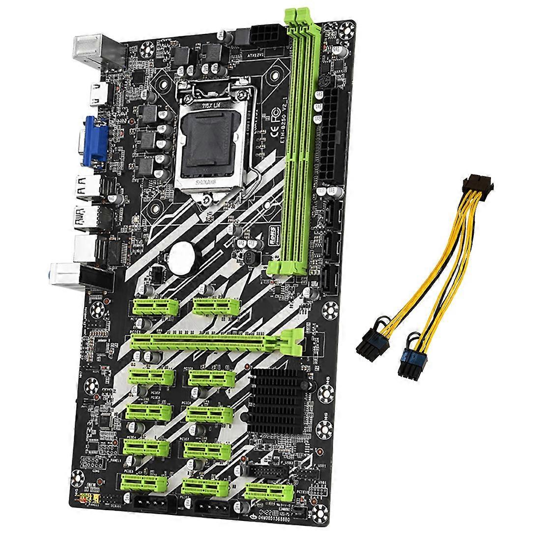 B250 Mining Motherboard with Power Cable 12 PCI-E Slots LGA1151 DDR4 RAM SATA3.0 USB3.0 Support VGA