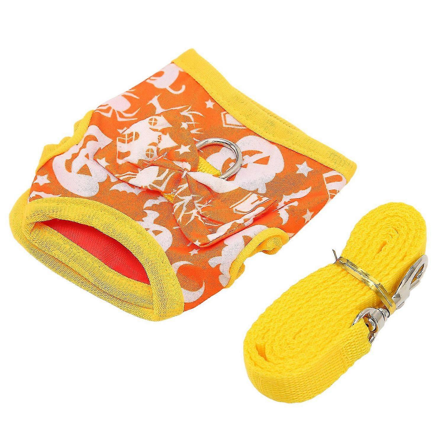 Rabbit Clothes Harness Leash with Pumpkin Pattern Halloween Vest for Small Pets
