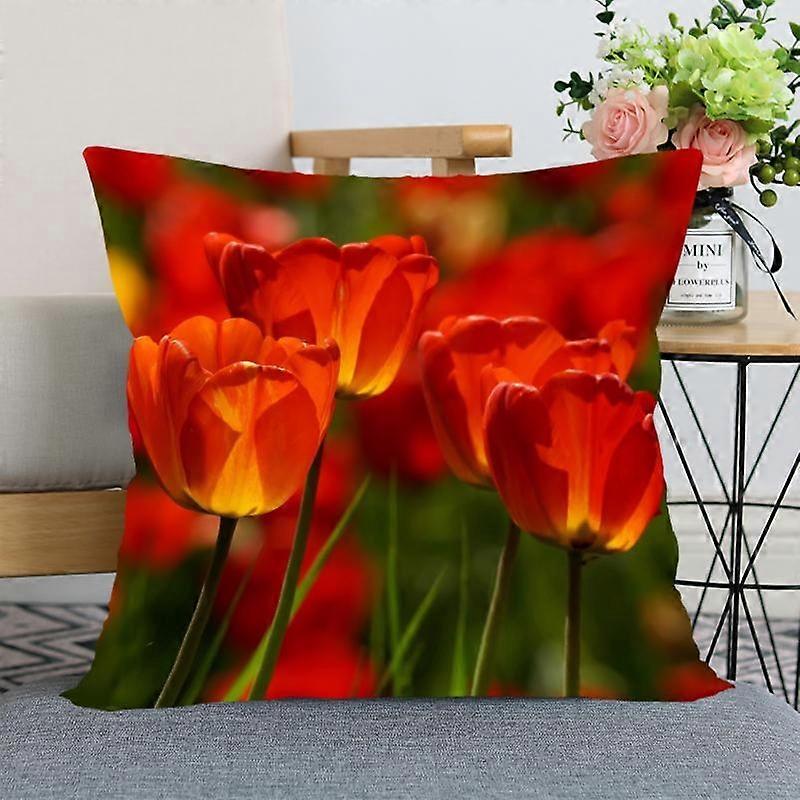 Tulip Flower Pillowcase Bedroom Home Office Decorative Pillowcase Square Pillowcase Soft Design 607