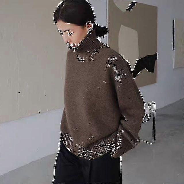 Autumn And Winter New Thick Cashmere Sweater Women High Neck Pullover Sweater Warm Loose Knitted Base Sweater Jacket