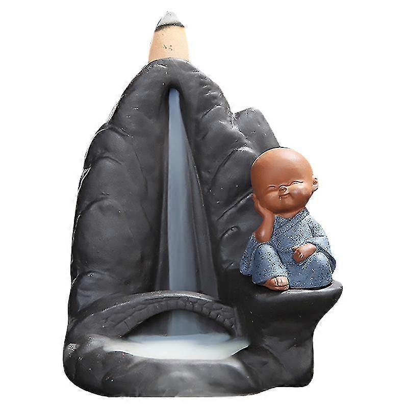 backflow waterfall incense cone burner holder with monk statue decor ornament