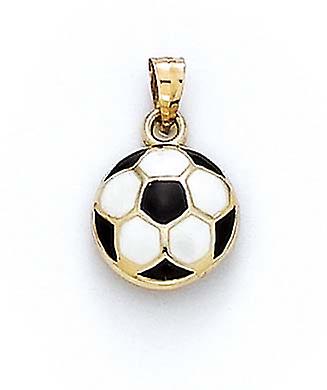 14k Yellow Gold Enamel Dome Soccer Ball Pendant Necklace-Pendant for Women - 1.3 Grams