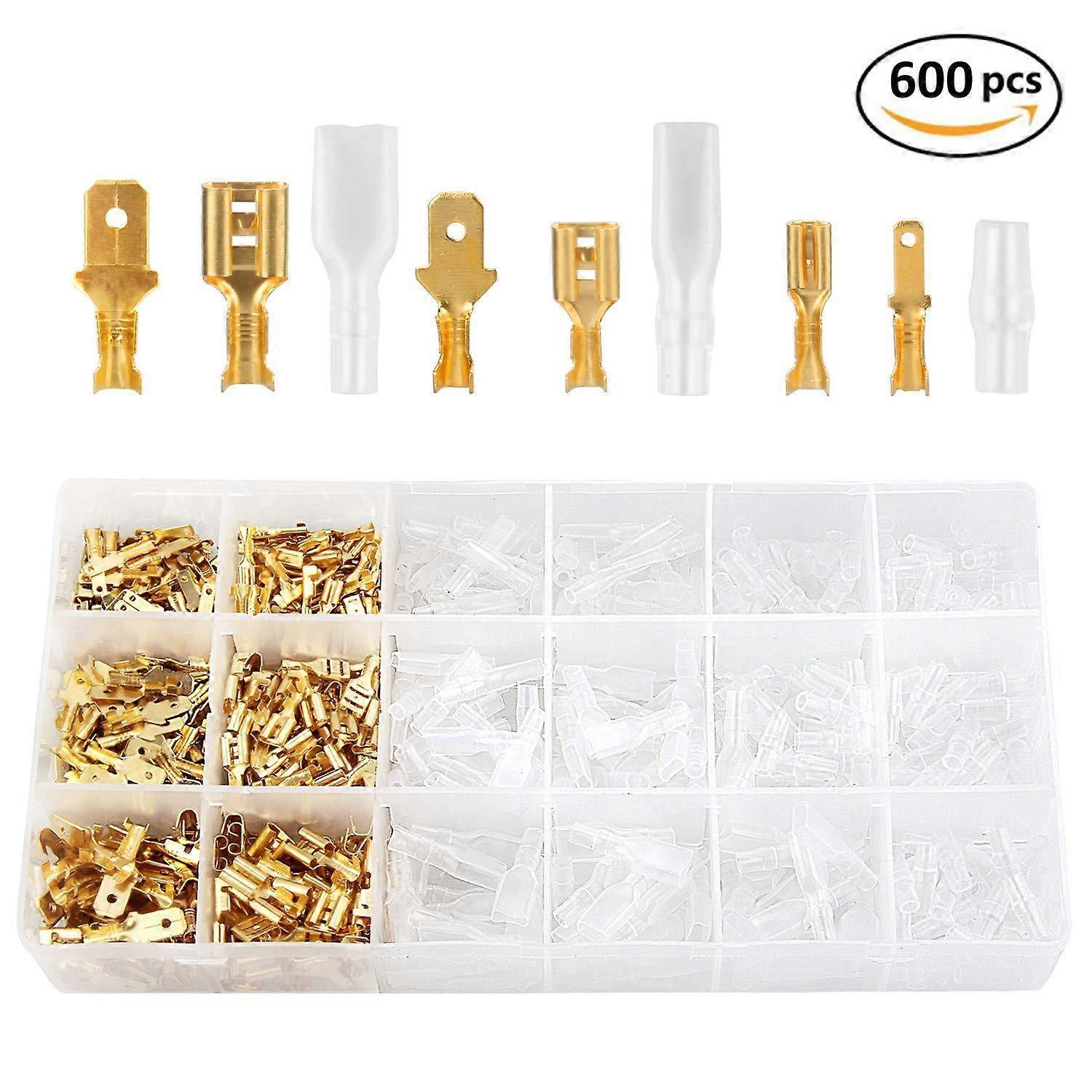 Wire Terminal Crimping Tool Kit, 22-16 AWG (0.5-1.5mm) Ratchet Crimp Wire with 600pcs Female Lug and Bullet Connector Terminals