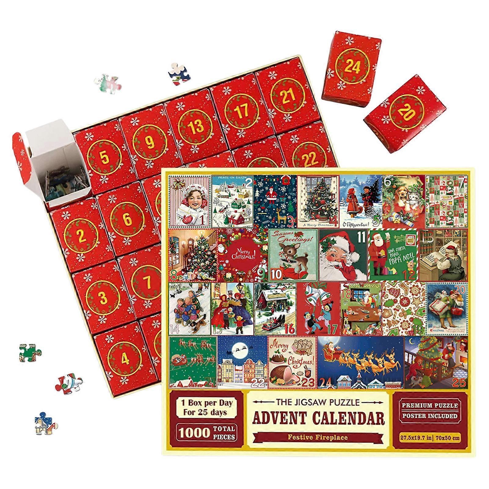 Advent Calendar 2024 Christmas Jigsaw Puzzle - 1008 Pieces 24 Days Jigsaw Puzzles, Holiday Vintage Stamp Puzzles (Main picture delivery)