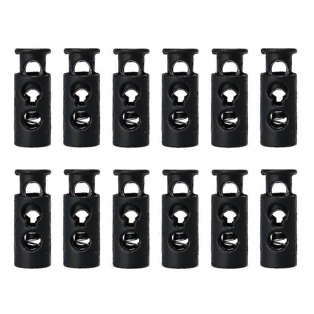 12Pcs Spring Cord Locks Plastic End Stopper Double Hole Toggle Fastener Rope End For Drawstrings, Shoelaces