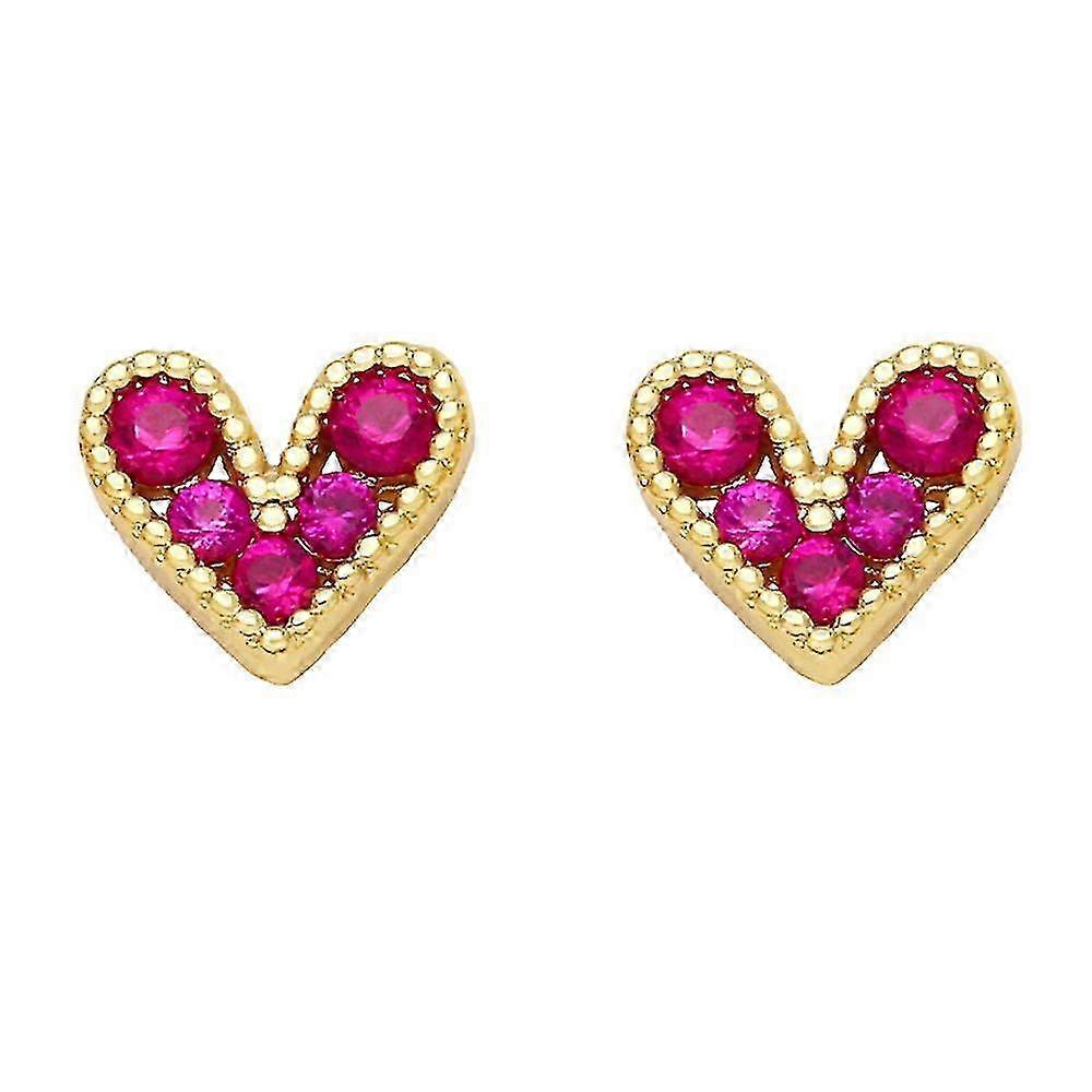 Eleganti orecchini a bottone a cuore rosso per le donne temperamento di lusso in oro 18 carati - Fucsia |Codice modello4279