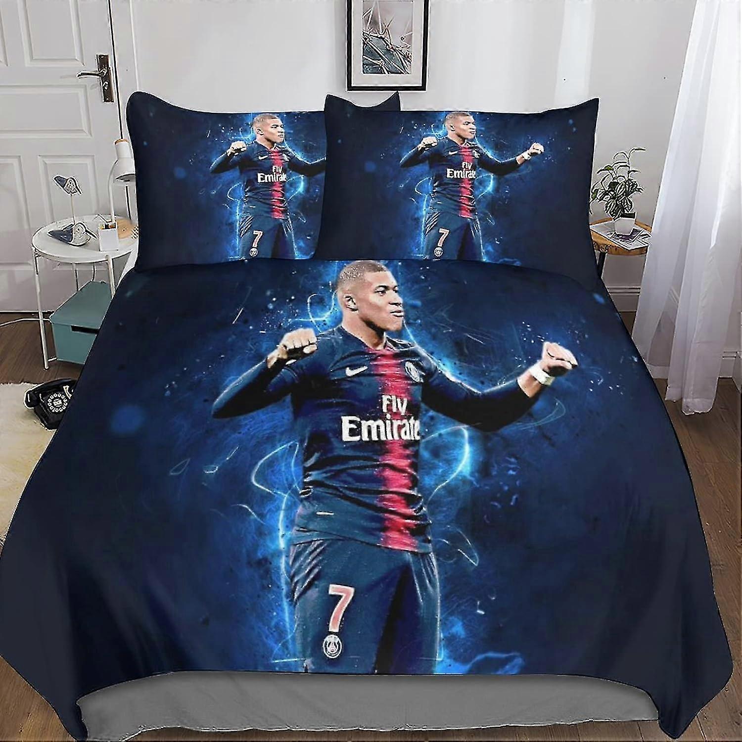 o2788 Conjunto de Capa de Edredom de Mbappe para Lençóis de Cama Luxe Impresso em 3D Capa de Colcha para Futebol Superstars para Cama, Conjunto de Microfibra Ultra Macia com Travesseiro Ca