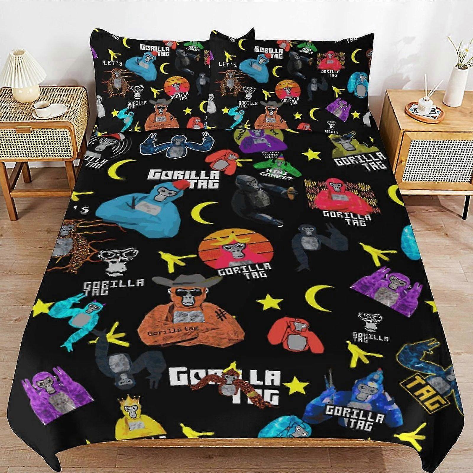 v691 Lakanat Gorilla Tag vuodevaatteet Pussilakana Mukavat ja kevyet sarjakuvavuodevaatteet3-osainen (kotelo) (1 pussilakana ja 2 tyynyliinaa) Sänky S