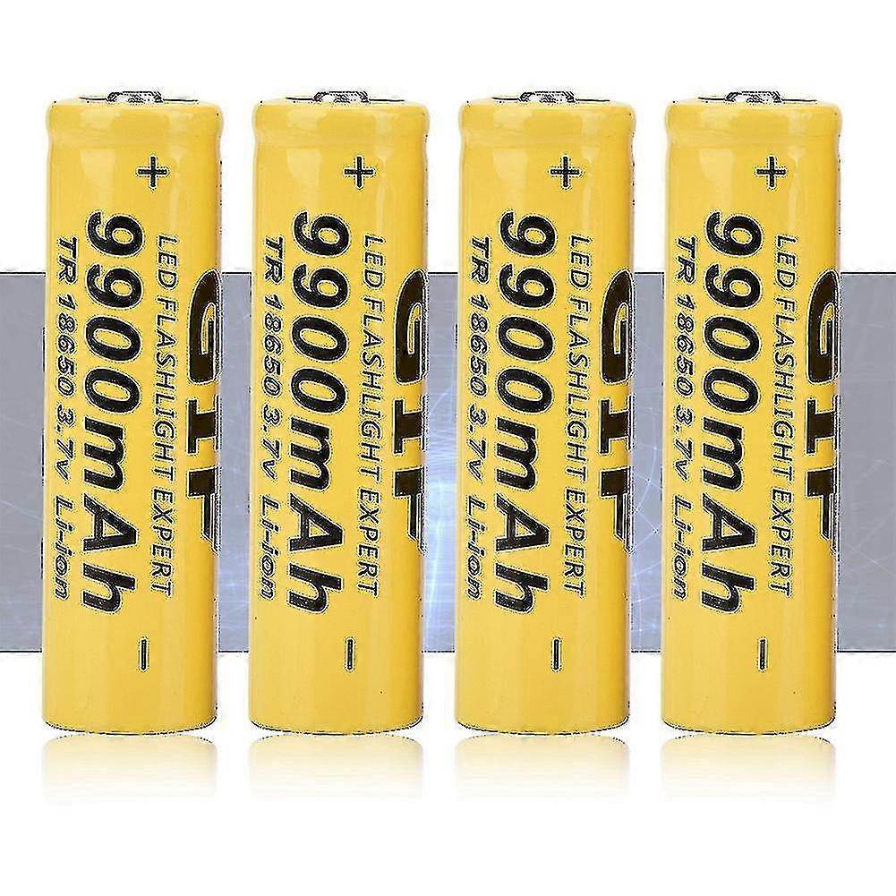 4 قطع مصباح يدوي بطارية GIF 9900mah 18650 بطارية قابلة للشحن أصفر