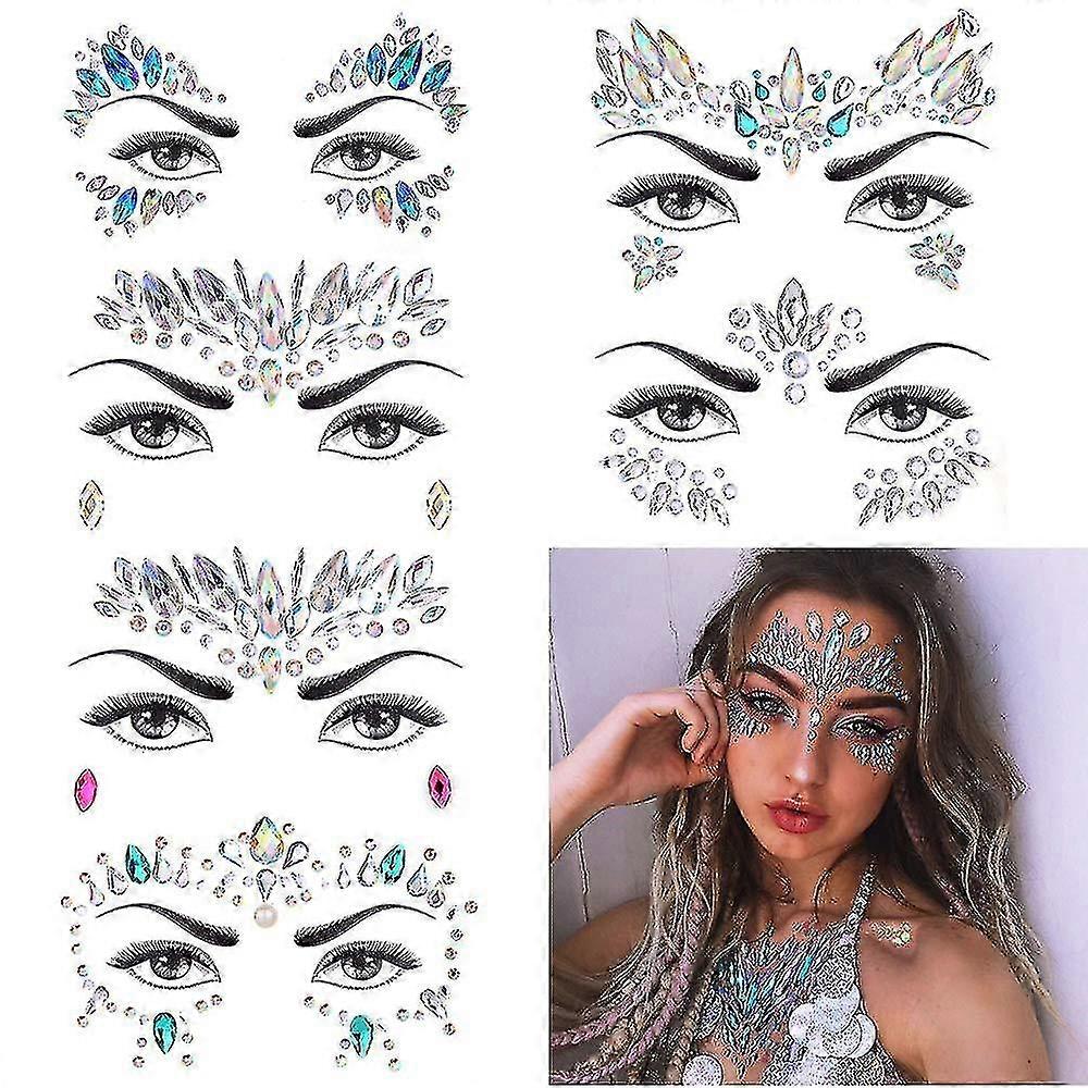 6 Sets Women Mermaid Face Gems Glitter