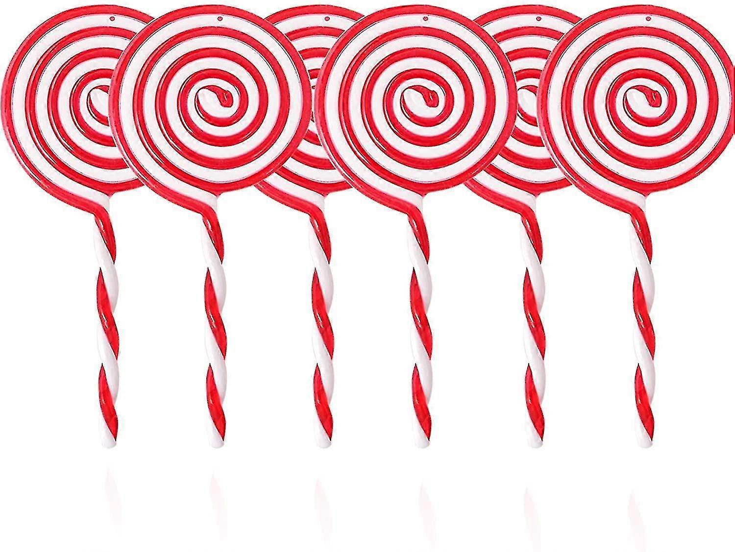 6 Plast julgodisprydnader vit och röd jul