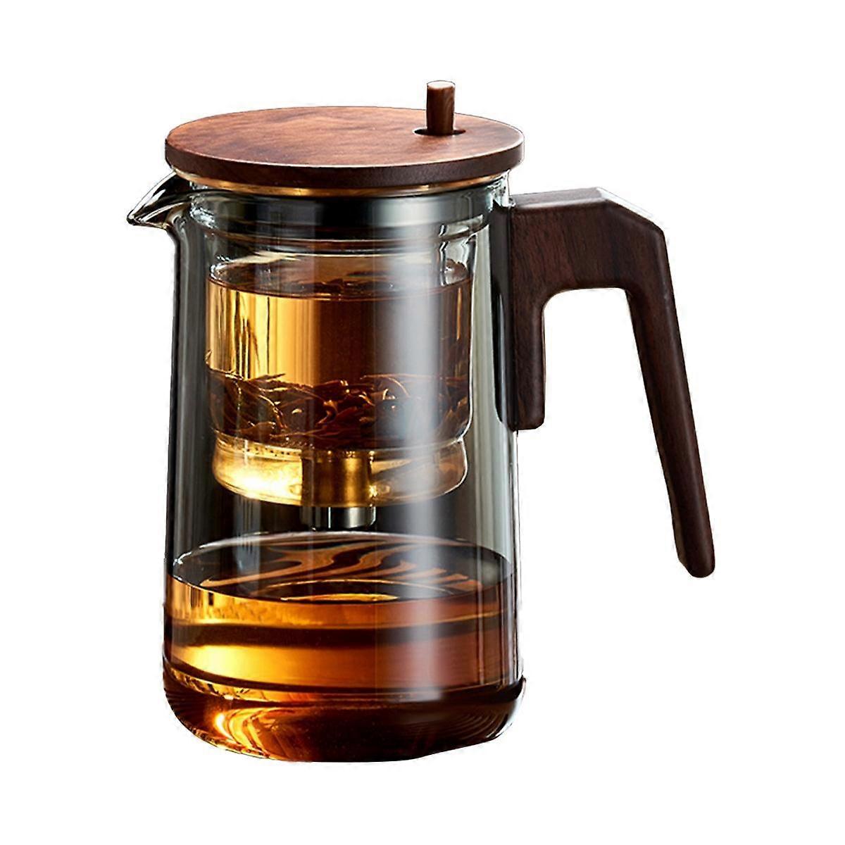 Glass Teapot with Wood Handle Heated Resistant One-Button Filtering Transparent Scented Tea Pot Tea