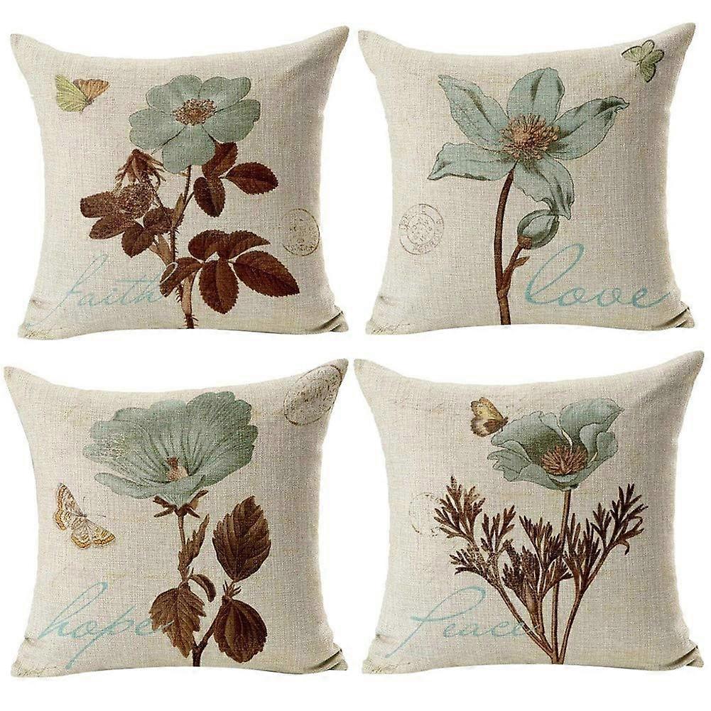2025 New Cushion Cover, Set of 4 Retro Flowers Pattern Pillowcase Square House Pillow Sofa Cover 45 x 45 cm