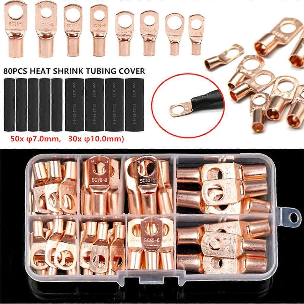 Battery Cable Ends Kit SC Ring Terminal Connectors with Heat Shrink Tubing Set
