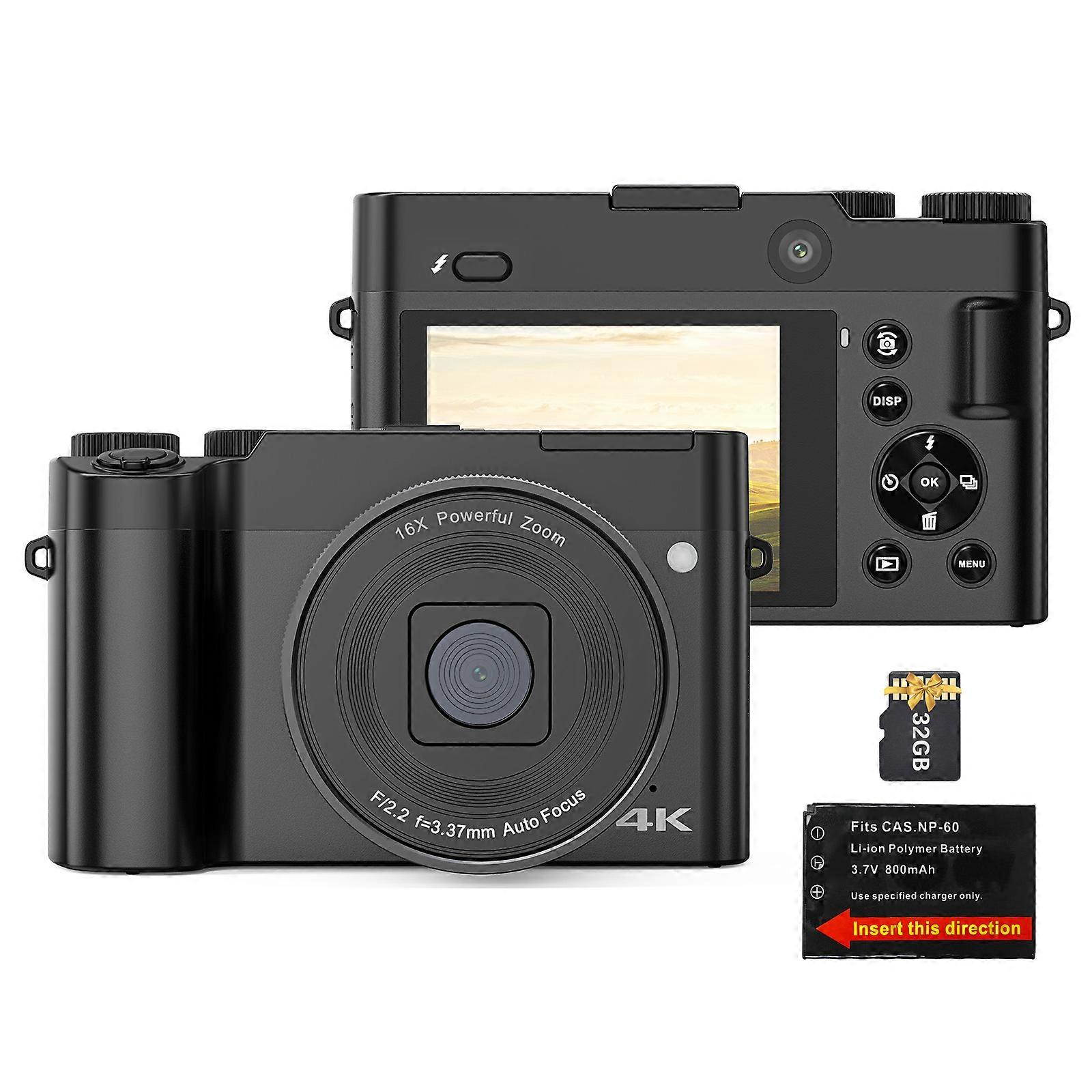 64MP Dual Lens Digital Video Camera 4K Digital Camera 2.8 Inch IPS Screen AF 16X Digital Zoom 20 Filter Effects Built-in Flash