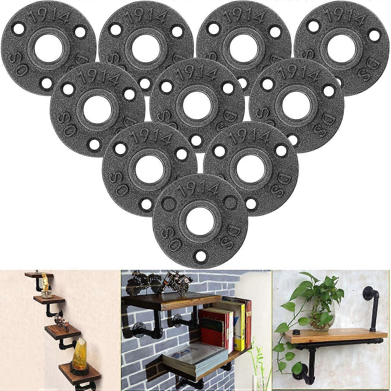10Pcs 1/2" Floor Flange, Threaded Flange Pipe Flanges Black Cast Iron 3 Hole Threaded Fitting