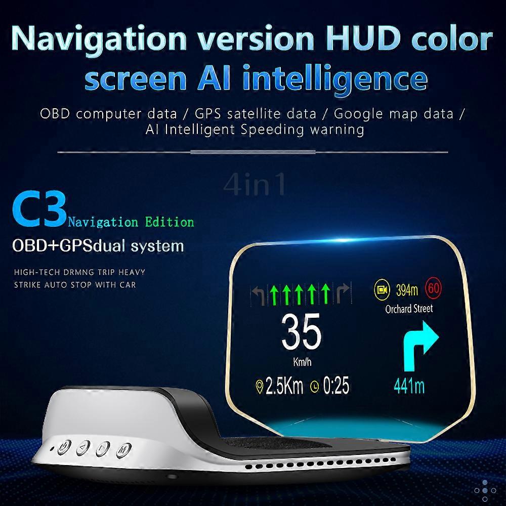HD C3 Plus Car HUD OBD2 Head Up Display GPS Navigation Projector Digital Speedometer Car Accessories On-board Computer
