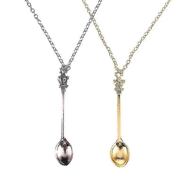 8pcs Spoon Collar Teaspoon Collar Colgante Crown Teaspoon Mini Spoon con collar Loop Pendant
