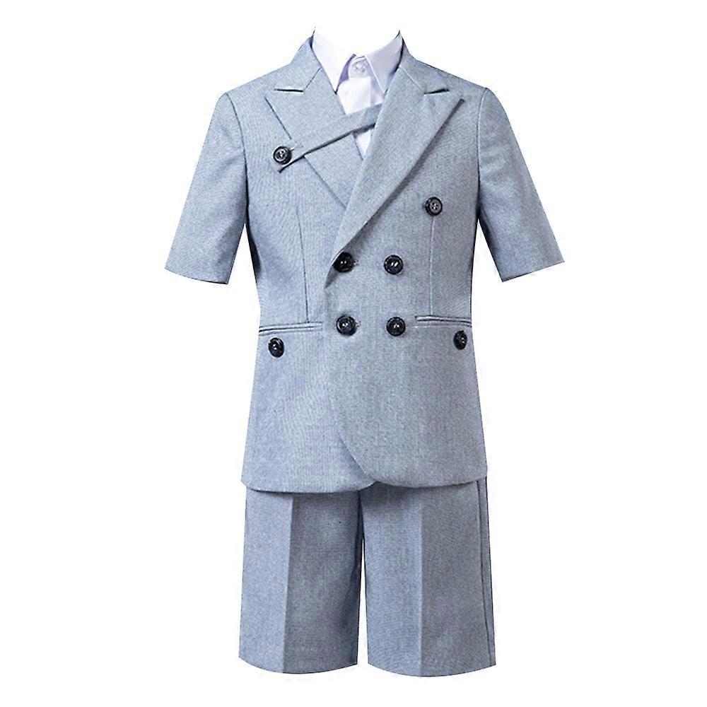 Kids Boys Gentleman Suits 4-piece Suit Pants Shirt Vest Tie Suit for Summer