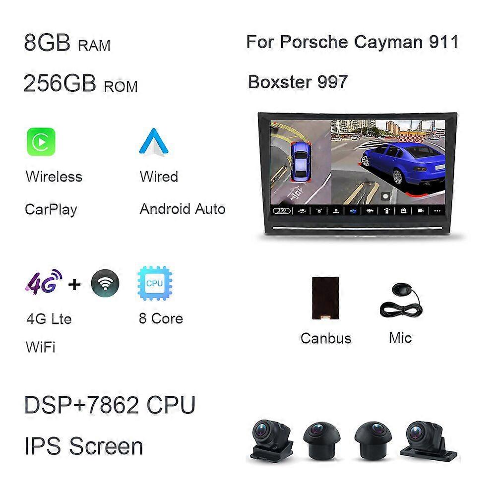 720P 8" PX6 2 din Android 12.0 Car DVD player 6 Core 64GB ROM 4GB RAM DSP multimedia navigation GDS autoradio For Porsche Cayman