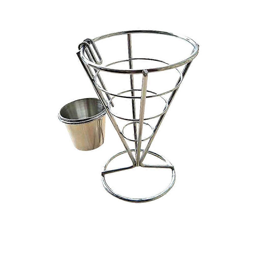 Supporto per patatine fritte, 2 pezzi, cono in metallo, cestino in filo metallico con cucchiaini per salsa