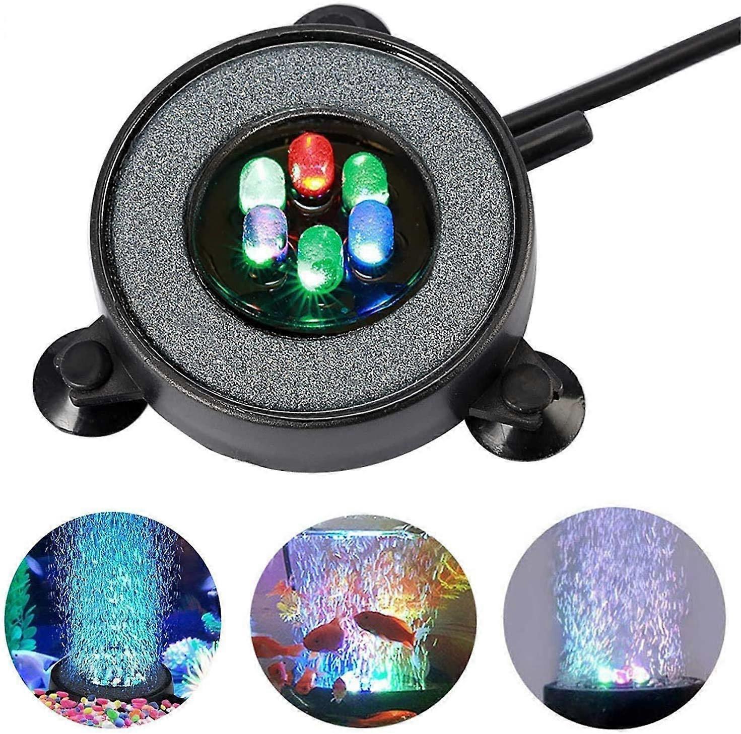 Multi-Colored LED Aquarium Air Bubble Light Fish Tank Air Curtain Bubble Stone Disk with 6 Color Changing