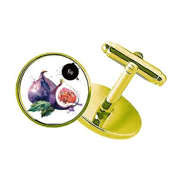 イチジクフルーツおいしい健康的な水彩画がちりばめられたビジネスメタルカフリンクスゴールデン
