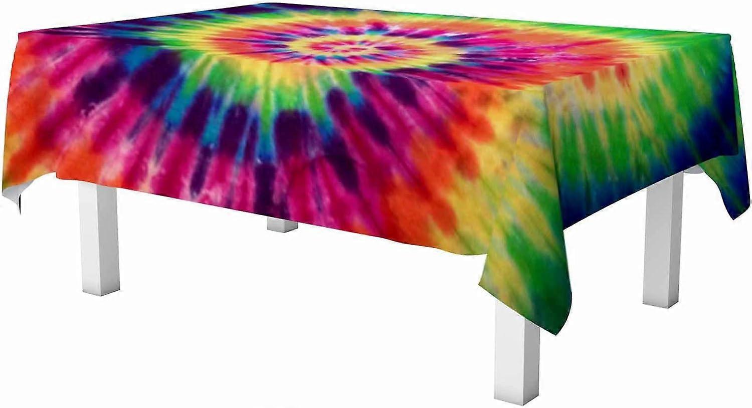Tie Dye Motif Rectangle Nappe Abstrait Jaune Vert Rouge Couleur Moderne Design Encre Peinture Essuyable Nappes Imperméables Housse de Table Pour Fête