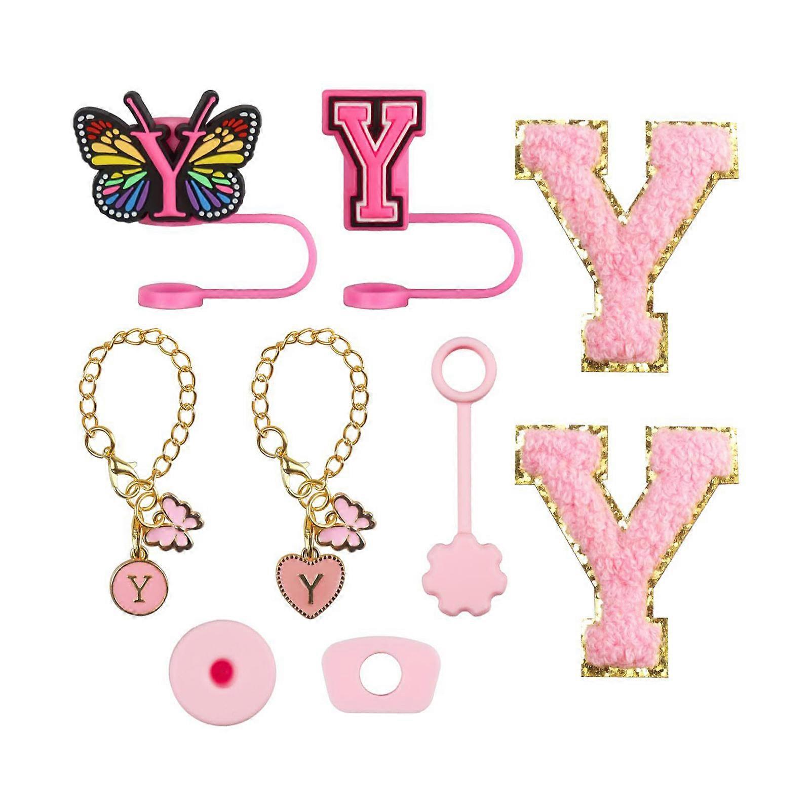 9Pcs Portable Straw Stopper Set Letter Butterfly Design Cup Accessories for 30oz 40oz Cups Reusable