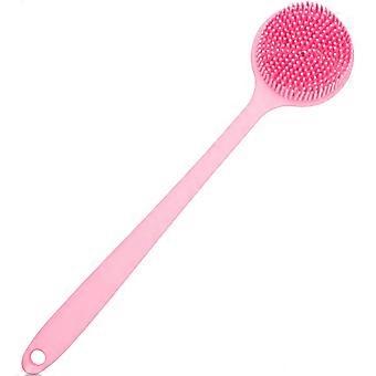 Rückenschrubber für Dusche, weiche Silikon-Badekörperbürste mit langem Griff (rosa)