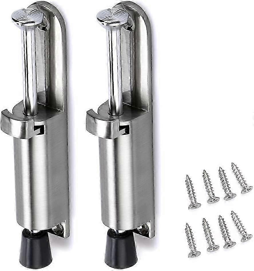 2pcs Stainless Steel Kick Down Door Locks Stopper Holder Spring Loaded Adjustable (silver)