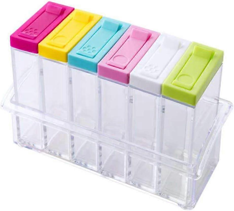 Transparent Plastic Spice Box Set of 6, Condiment Storage Container