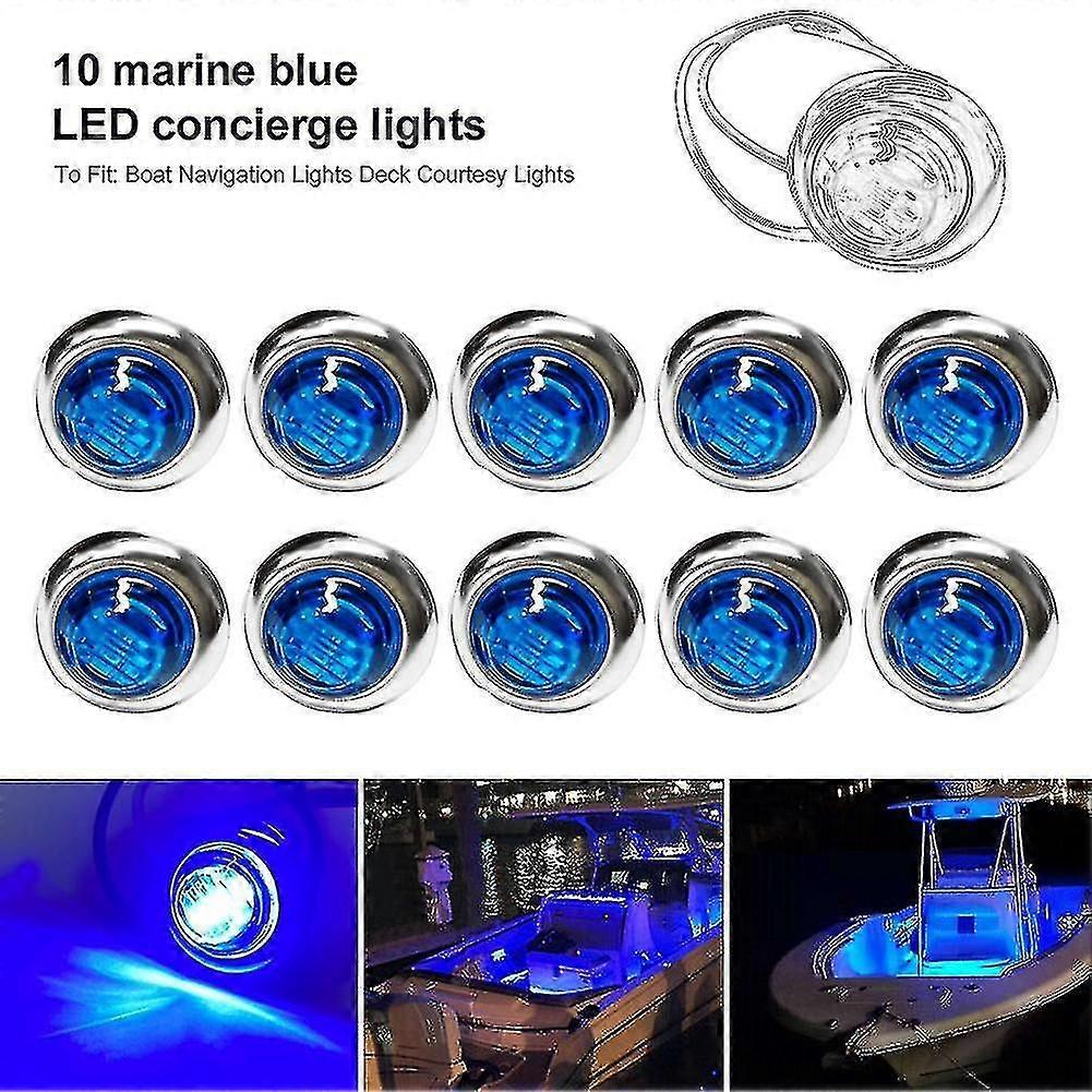 12v-DC 10pcs Led Marine Boat Light Αδιάβροχο 3 Led Deck Courtesy Light 3/4" Στρογγυλό σκάφος Εσωτερικός φωτισμός πλοήγησης Μπλε