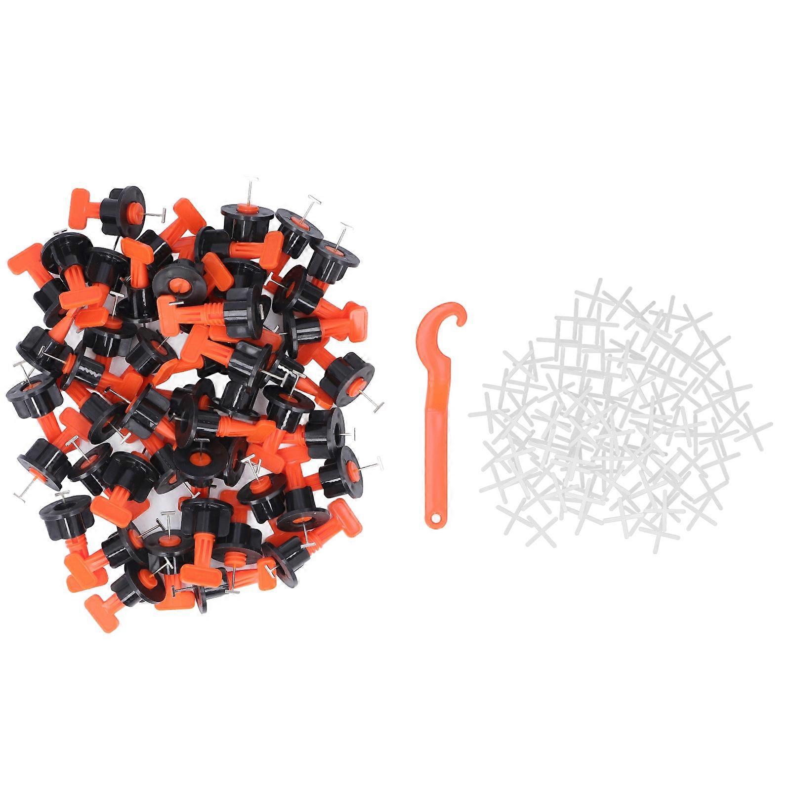 Tile Leveling System Kit Reusable 1pcs Wrench 50pcs Tile Leveler 100pcs Cross Tile Installation Tools