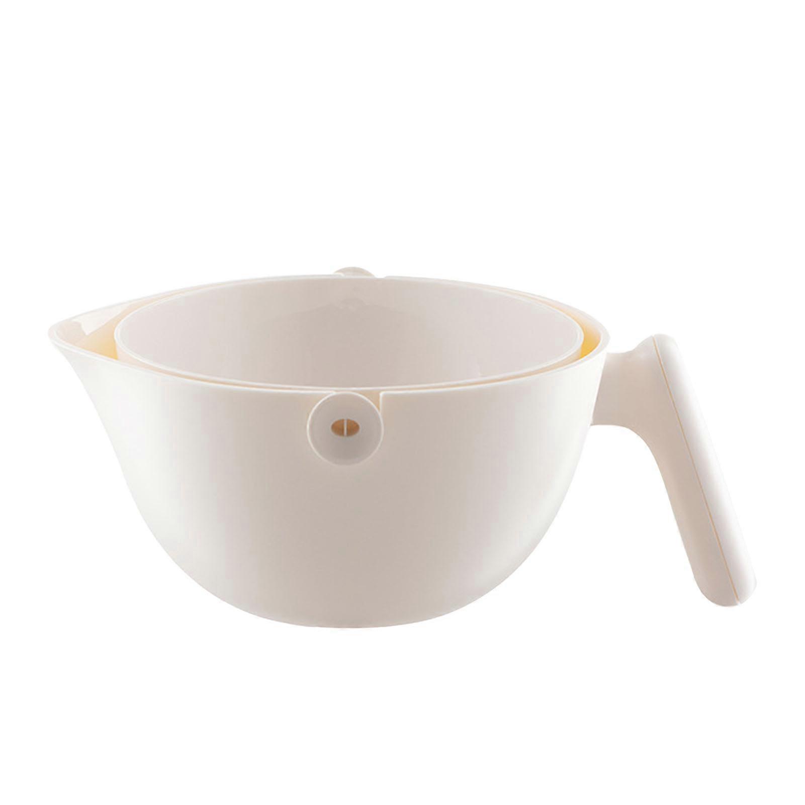 Double Layer Vegetable Washing Basket Plastic Multipurpose Fruit Draining Basket for Kitchen Cream White