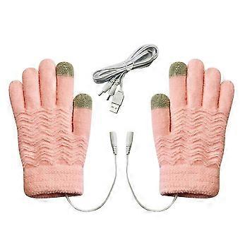 Usb Heated Gloves Electric Heated Mittens Women Winter Warm Double-sided Heating Full Hands Usb Rechargeable Gloves-colorpink