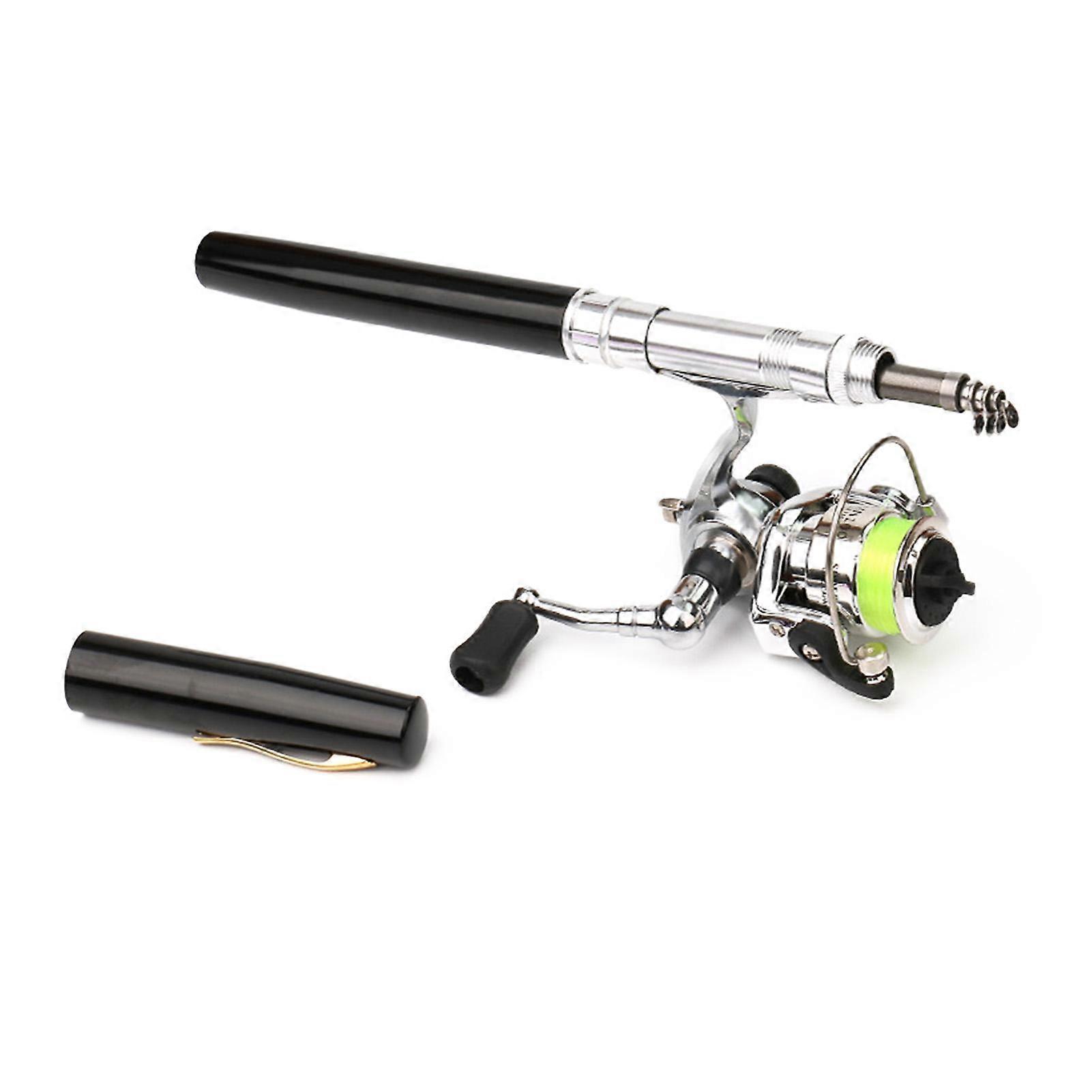 Puntos 1.6m Pen Shape Telescopic Mini Fishing Pole Rod with Metal Spinning Reel Wheel