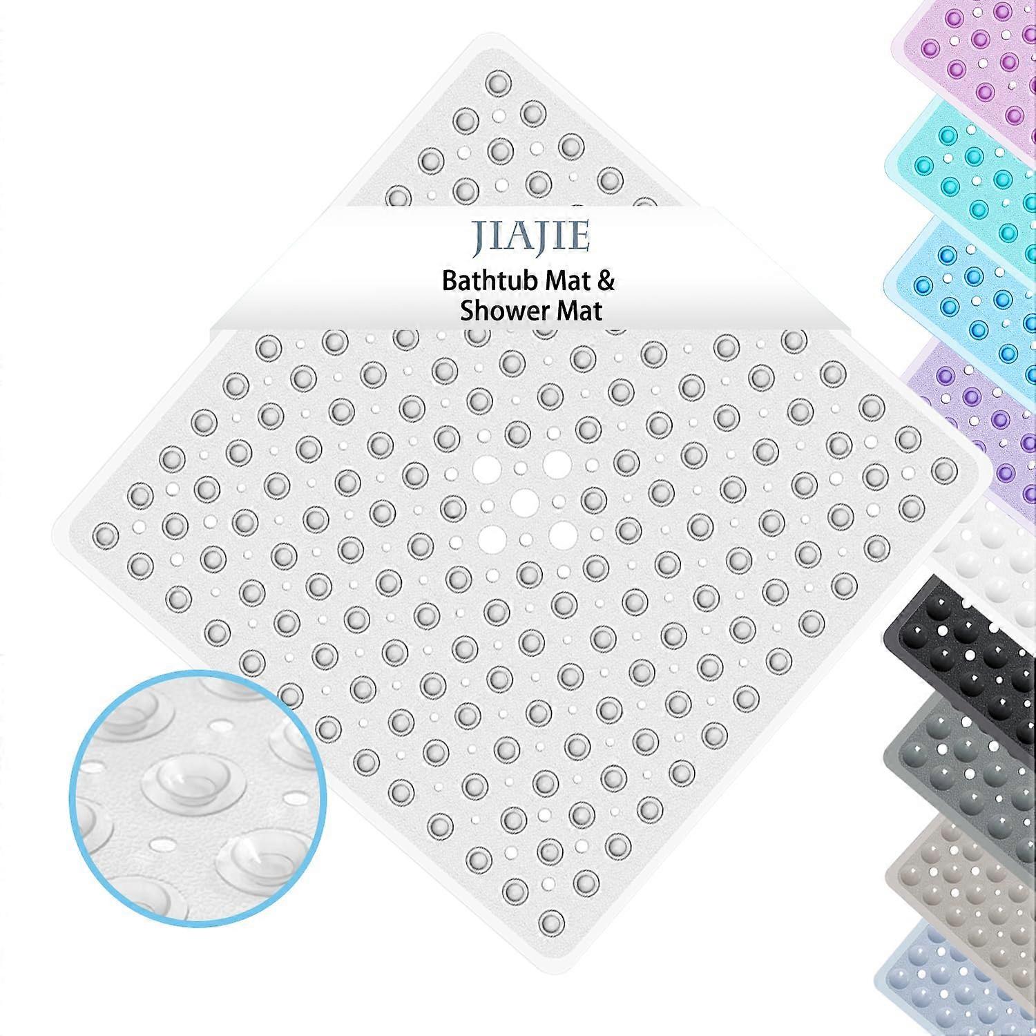 Non-Slip Shower Mat 21" x 21" with Bubble Pattern, Larger Drain Holes, Suction Cups for Bathroom Tub Use